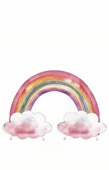 Wall Mural - Colorful spectrum rainbow art illustration in the blue sky with bright sun and clouds