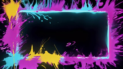 Wall Mural - Neon Liquid Splash Frame on Black Background