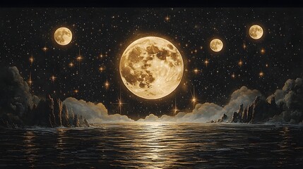 Wall Mural - enchanting moonlit seascape with celestial reflections