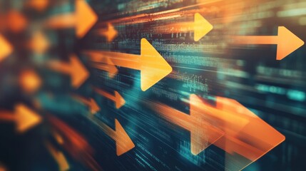 Digital arrows moving forward through code