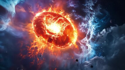 Poster - Vibrant cosmic explosion in deep space showcasing intense colors and intricate patterns of energy against a starry background