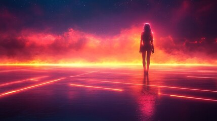 Glowing digital lines on moody futuristic canvas