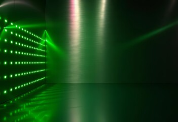 Wall Mural - Intense green LED illuminating cool metallic surface; ample empty space, design, shine