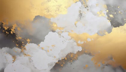 Poster - abstract gold and gray cloud splash texture with white highlights for luxury branding, elegant wall art, or modern web background in metallic paint effect

