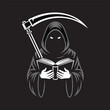 © Arooj - 'A haunting illustration of the Grim Reaper, shrouded in darkness and holding a book. This artwork symbolizes the thin line between life and death, knowledge and mystery
