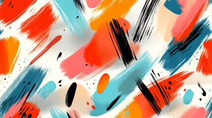 Poster - Colorful painting with splatters of paint and brush strokes. The painting is abstract and has a lot of different colors and shapes. The mood of the painting is energetic and lively