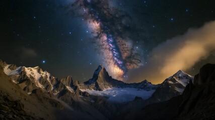 Wall Mural - From El Chalten, Argentina, observe Via Lactea with Fitz Roy peak in the background