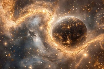 Wall Mural - Planet in a swirling nebula