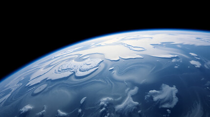 a breathtaking view of earth from space, showcasing its curved horizon, swirling clouds, and deep bl