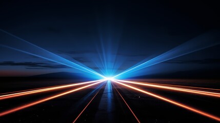 Leinwandbilder - Long road with bright lights and a dark sky. The lights are creating a sense of movement and energy