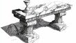 © Adine - A marble bench with classical columns and hourglass. Detailed black and white art