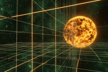Wall Mural - Fiery celestial sphere in gridded space