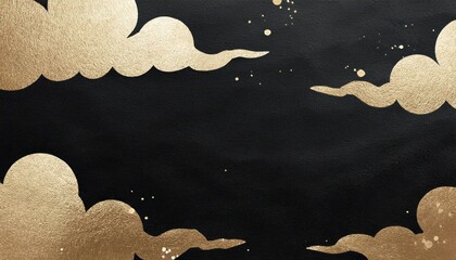 Aufkleber - gold textured cloud frame on black night sky background with scattered paint stars for luxury web design, elegant branding, or high-end print media layout


