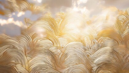 Aufkleber - golden abstract waves and clouds with metallic texture and luminous bokeh background for luxury branding, packaging design, website header, or elegant print media backdrop

