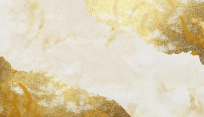 Poster - luxurious gold watercolor texture on white background for elegant branding, invitation design, packaging, stationery, or web banner with metallic abstract brush strokes

