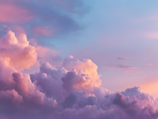 Wall Mural - Beautiful Sunrise with Soft Pink and Purple Clouds in a Clear Sky, Capturing the Tranquility of Nature and the Peaceful Morning Atmosphere