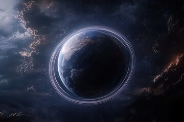 Wall Mural - Earth with rings in space