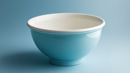 Poster - Empty light blue ceramic bowl with white interior and rim on a blue background.