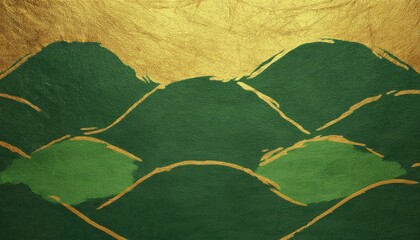Fototapete - textured green canvas with abstract golden sun and brushstroke accents ideal for branding, luxury packaging, website background, or elegant print design

