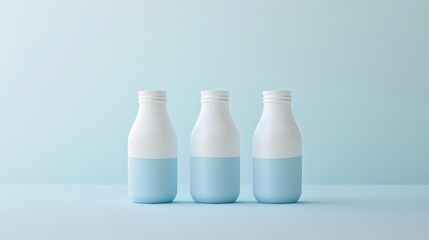 Aufkleber - Three pastel blue and white bottles against a light blue background.