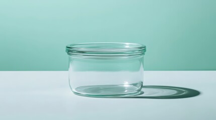 Poster - Empty glass jar on a light teal background.