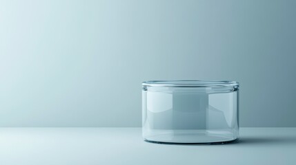 Aufkleber - Empty cylindrical glass jar on a light blue surface.