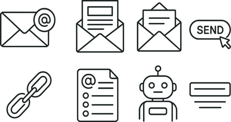 Email and messaging line icons set – outline, communication and mail symbols