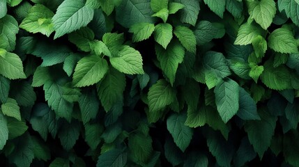 Poster - Lush green leaves create a vibrant, textured backdrop, enhanced by a dark overlay that adds depth, perfect for design and visual presentations
