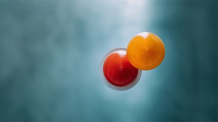 Poster - Close-up view of a minimalist traffic light highlighting red and yellow lights. The image evokes feelings of caution and urban life in a modern setting