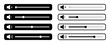 © Munnacreativehub - Set of audio volume slider icons in black and white styles. Mute, low, medium, and high sound levels. Flat UI elements for media player interface, app, or web design. Isolated vector illustration.