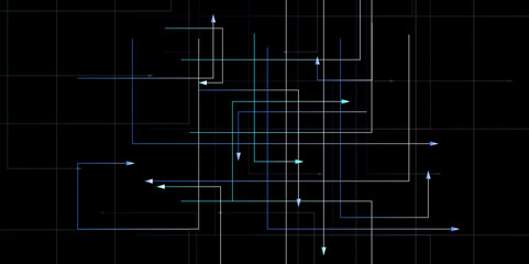 Wall Mural - abstract digital art intersecting lines of light and color in dark background. neon purple strip cyb