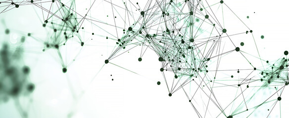 Abstract network connection design with green dots and lines representing data connectivity in digital space