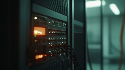 Leinwandbilder - Focusing on a server rack filled with vibrant cables and connectors, this shot highlights the intricate technology present in a modern server room
