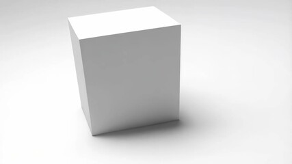 Clean studio shot of a minimalistic white cube on a gradient white background, creating geometric shadows for contemporary abstract art.