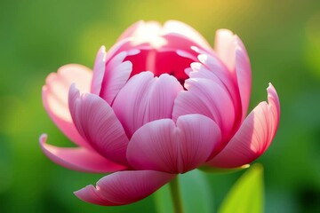 Wall Mural - pink flower green background