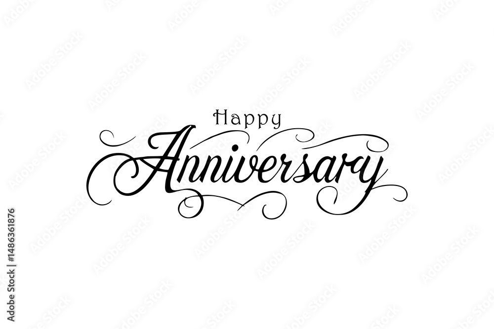 Elegant Happy Anniversary Calligraphy with Flourishes – Black Line Art ...