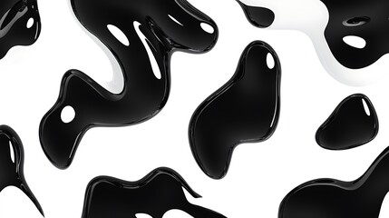 Black and white abstract shapes on a white background, forming a seamless texture with a monochrome repeating pattern