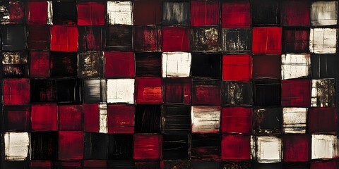 Wall Mural - Abstract Red Black White Grid Painting Texture