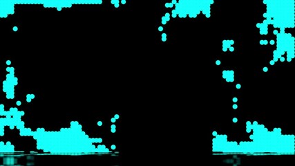 Wall Mural - abstract cyan dots/particles random moving with reflecting on floor 4k animation
