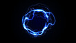 © artyway - Electric Energy Circle with Glowing Blue Lightning Ring on Dark Background. Futuristic Tech Power Effect for Sci-Fi or Gaming Design. Vector Illustration.