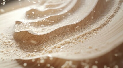 Poster - Close-up of swirling, light beige powder, with texture and droplets.