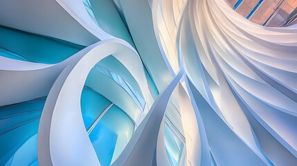 Wall Mural - Abstract Modern Architecture Blue White Curves Design