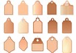 © Hasni - Assorted decorative hanging cutting boards in peach and brown shades.  Various shapes and textures, ideal for kitchen decor