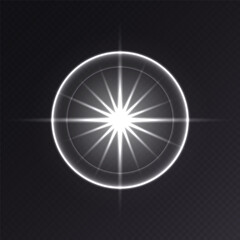 Wall Mural - white light flare, glowing shiny sparkle, lens flare effect, bright glimmering glare. vector illustr
