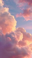 Wall Mural - Serene Sunset Skies with Fluffy Clouds and Warm Colors Creating a Dreamy Atmosphere Over an Expansive Horizon in a Tranquil Setting