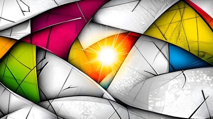 Wall Mural - Abstract Colorful Geometric Art Sunburst Design