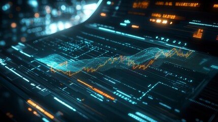 Poster - Futuristic digital display showing a stock market graph with glowing lines and data points.