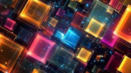 Leinwandbilder - Abstract background with glowing colorful squares and lines.