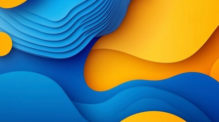 Poster - Abstract blue and orange layered paper shapes background.