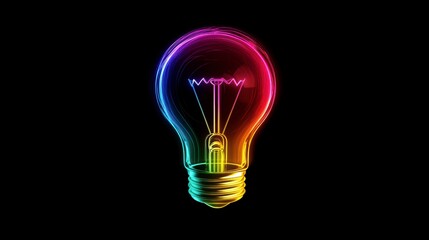 Aufkleber - Colorful lightbulb on black background, glowing with rainbow spectrum.